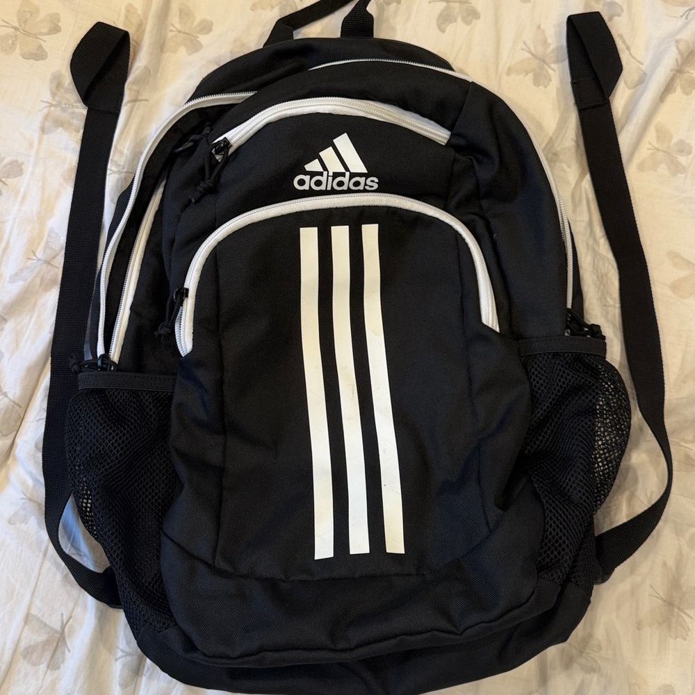 Adidas Classic Black Backpack with White Stripes